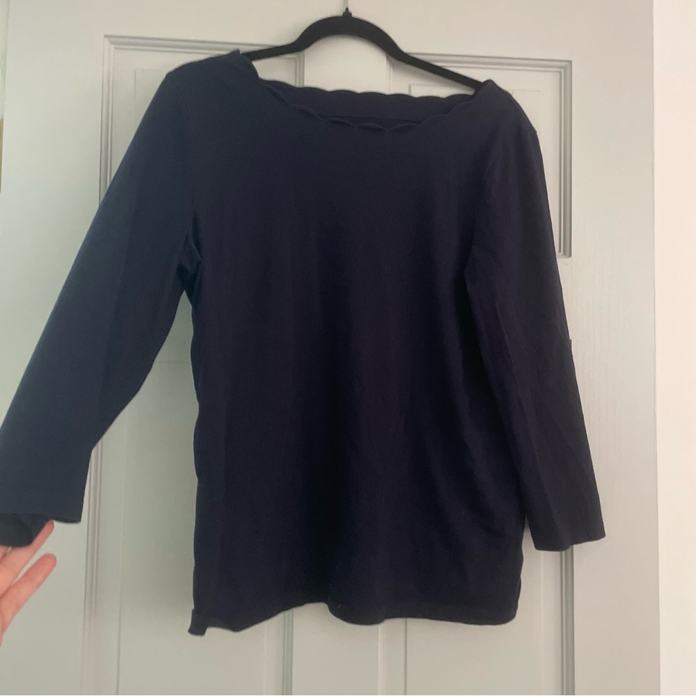 Talbots Navy Scallop-Edge Long Sleeve Tee